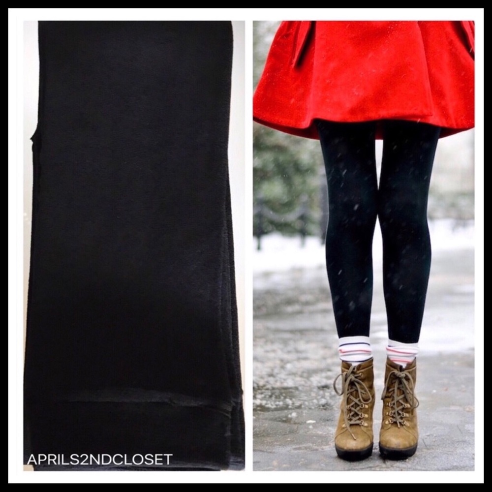 BLACK FLEECE LINED LEGGINGS FOOTLESS TIGHTS - Picture 9 of 13